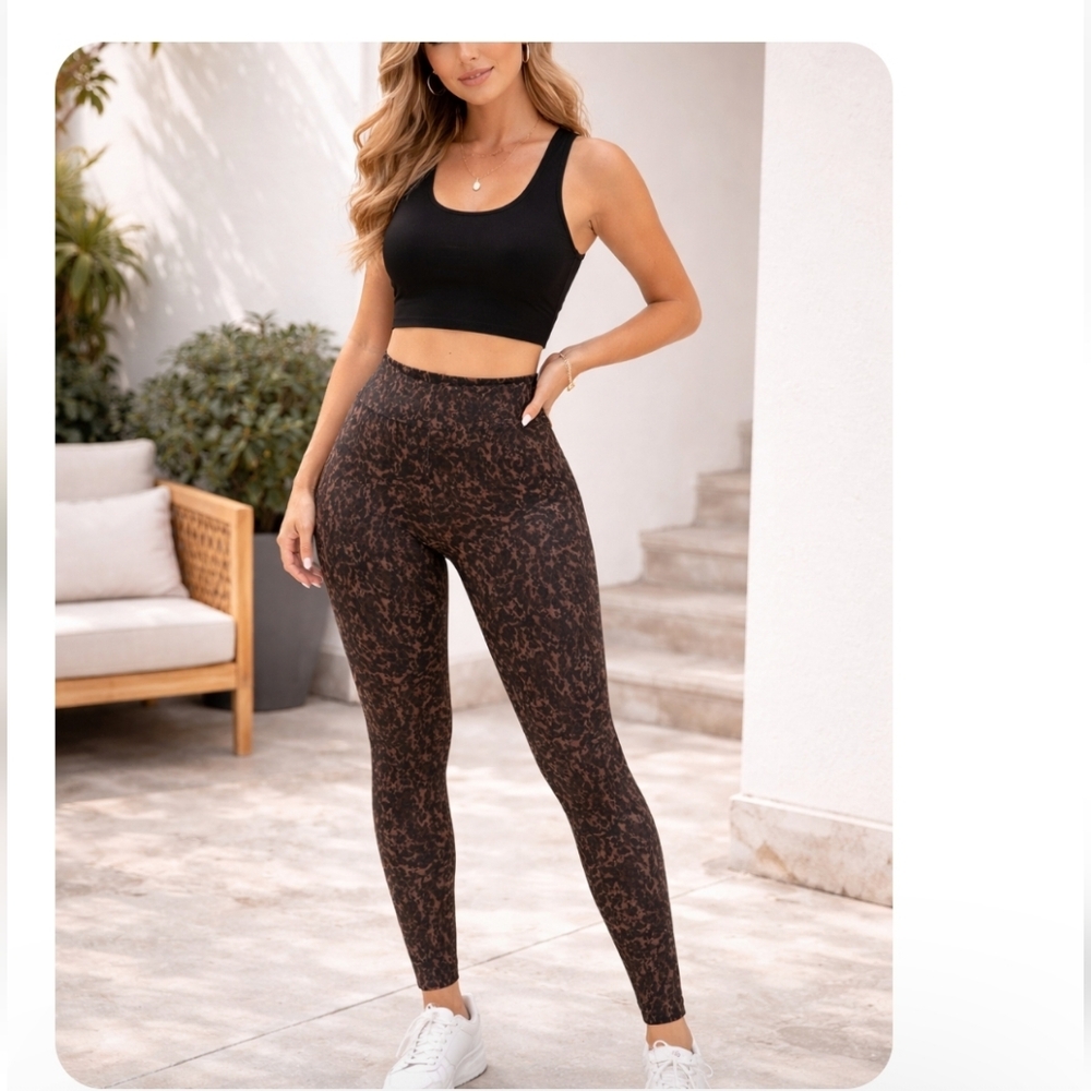 2X 20W/22W Terra & Sky Leggings Leopard Print High Rise Ankle Length New